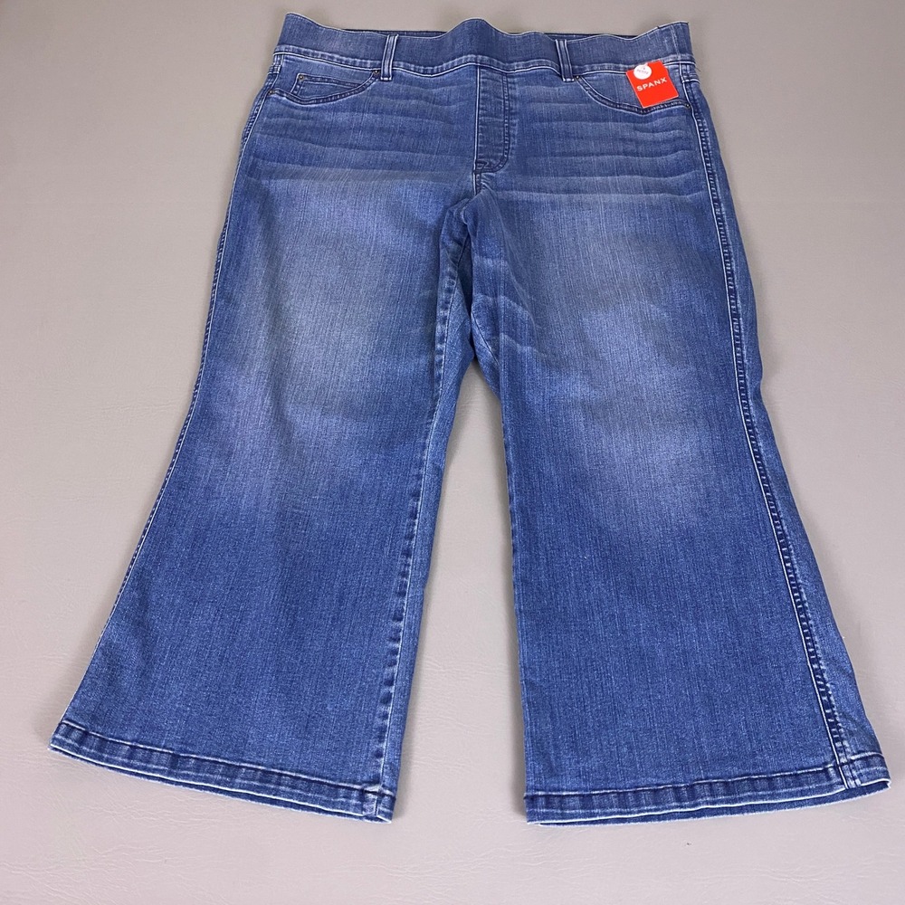 Spanx Wide Leg Jeans Women's 3X Petite‎ Cropped Blue Medium Wash Pull On New NWT